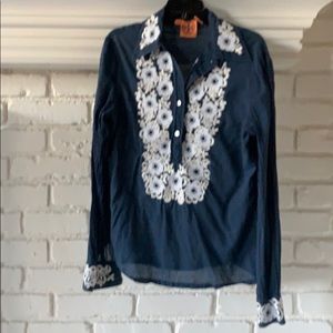 Tory Burch Navy cotton embroidered shirt size 4
